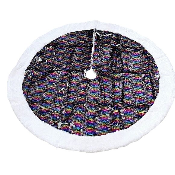 Rainbow Royal Jewel Sequin 48" Christmas Tree Skirt, Holiday Party Decor - Picture 1 of 4